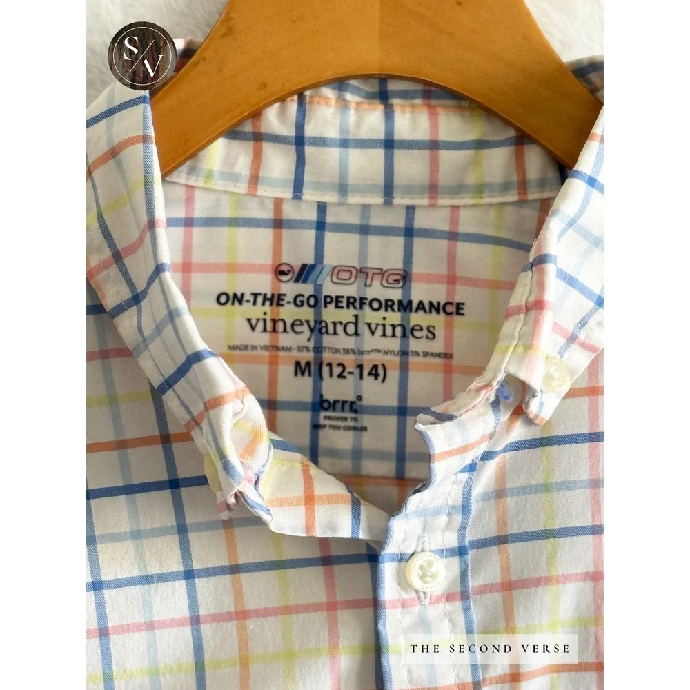 Vineyard Vines Boys OTG Performance Brrr Check Button Down Shirt Multi M 12/14
